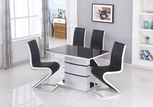 Savannah Small High Gloss Dining Table/Set White with Black Glass