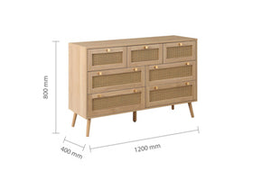 Croxley 7 Drawer Rattan Chest - Available in Oak Or Black