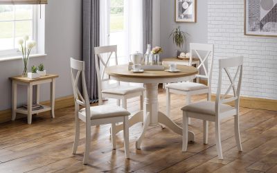 Davenport Pedestal (Round) Dining Table - Ivory & Oak - 106cmW x 75cmH