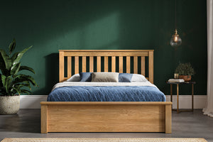 Monti Storage/Ottoman Solid Oak Bed - Oak or Warm Oak - Available in Double, KingSize or SuperKing