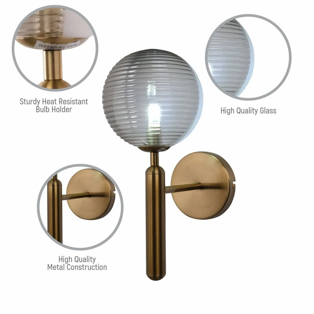 Uranus Chandelier Ceiling Light Pyramid Smoky Glass Gold Body 10xG9 - Minimal Striped Reeded Clear-Opal Globe Wall Light or a Beautiful Single Orb Ceiling LightAvailable