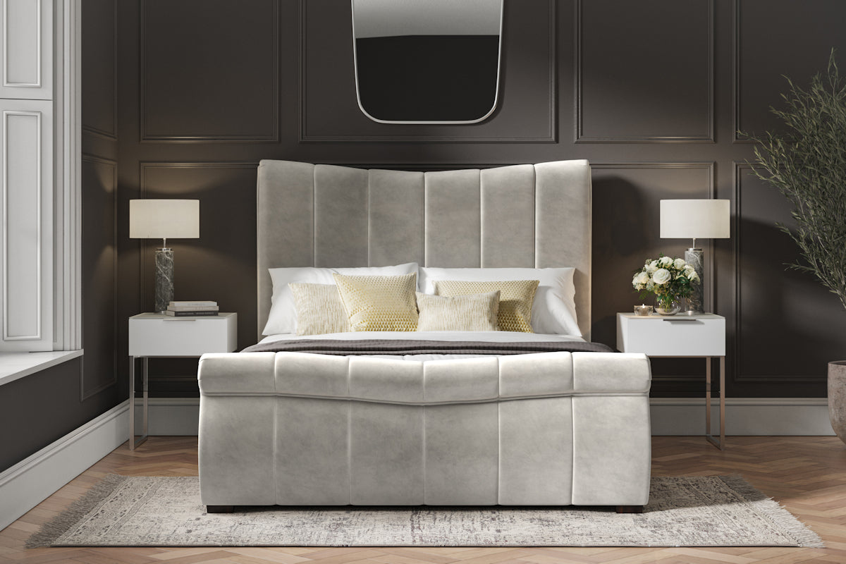 Bostan Velvet Ottoman/Storage Bed - Light Grey or Mid Grey Colour Option - Available in Kingsize