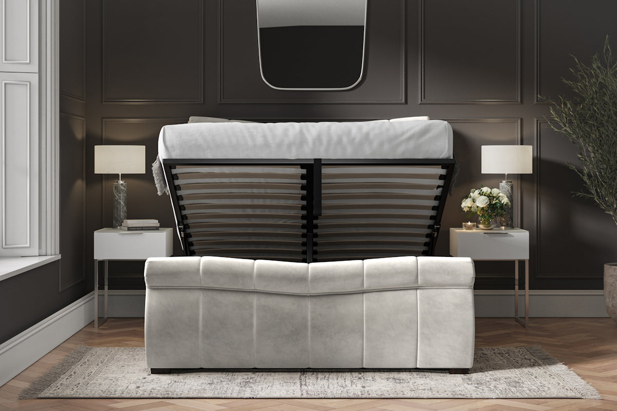 Bostan Velvet Ottoman/Storage Bed - Light Grey or Mid Grey Colour Option - Available in Kingsize