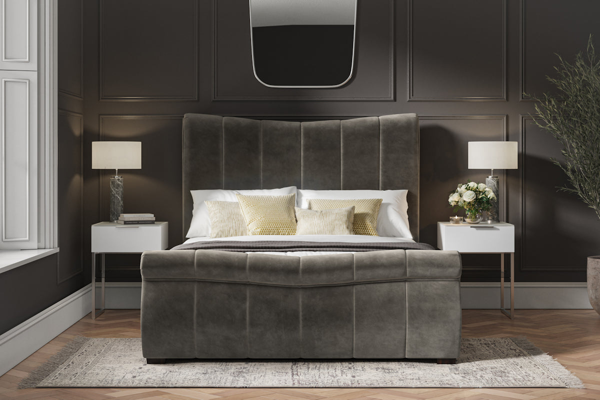 Bostan Velvet Ottoman/Storage Bed - Light Grey or Mid Grey Colour Option - Available in Kingsize
