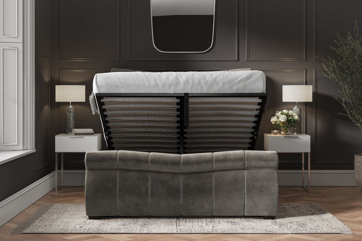 Bostan Velvet Ottoman/Storage Bed - Light Grey or Mid Grey Colour Option - Available in Kingsize