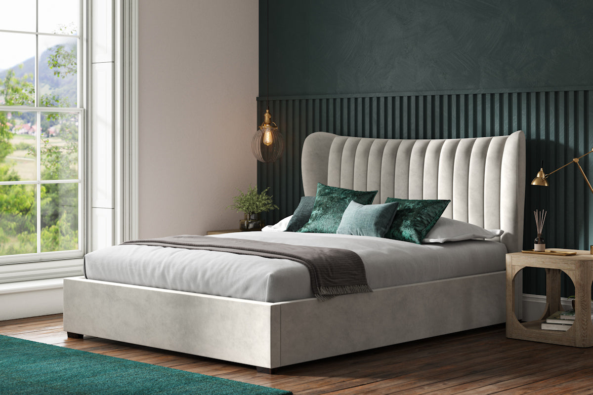 Harley Velvet Ottoman/Storage Bed - Light Grey or Mid Grey Colour Option - Available in Double, Kingsize or SuperKing
