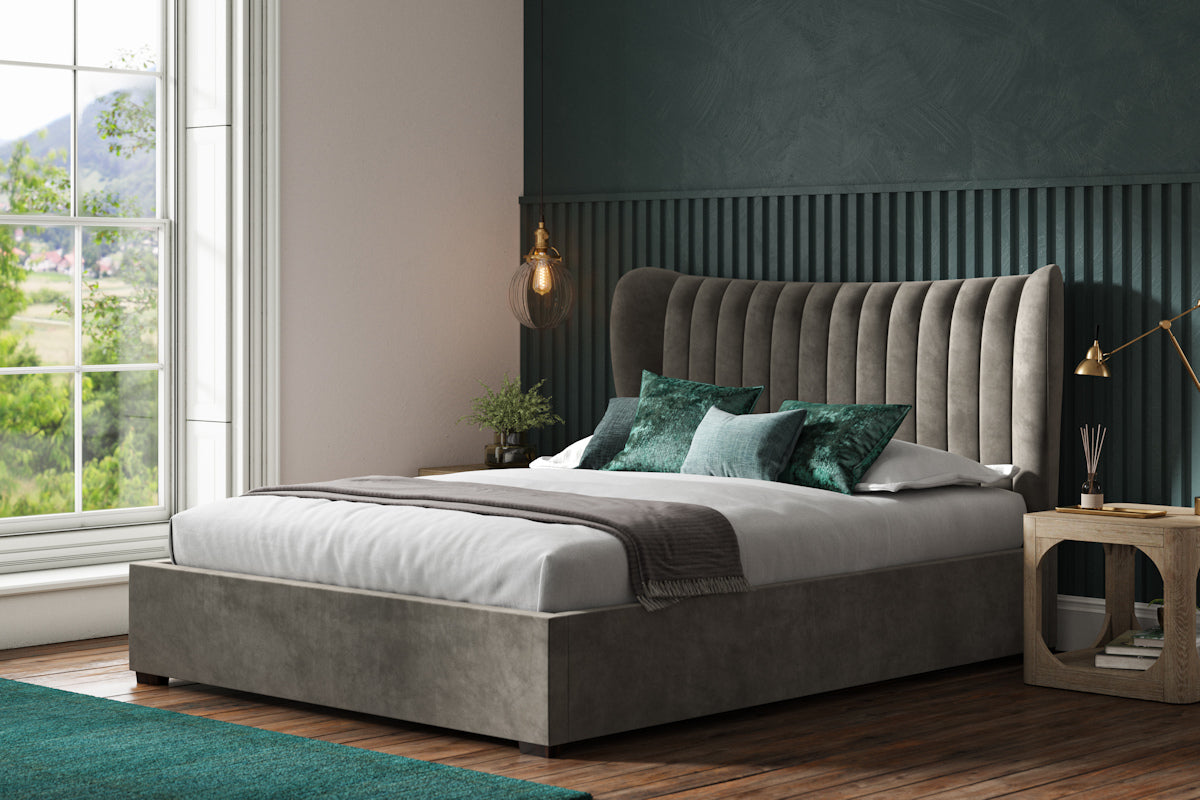 Harley Velvet Ottoman/Storage Bed - Light Grey or Mid Grey Colour Option - Available in Double, Kingsize or SuperKing