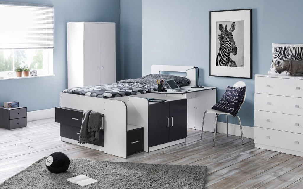 Kids Cookie Cabin Bed - Available in White & Charcoal or Pink - Mattress Option