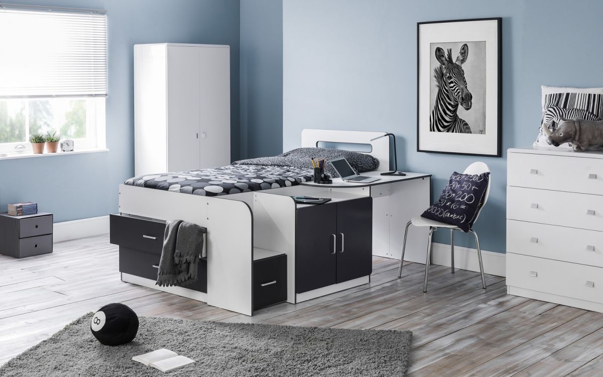 Kids Cookie Cabin Bed - Available in White & Charcoal or Pink - Mattress Option
