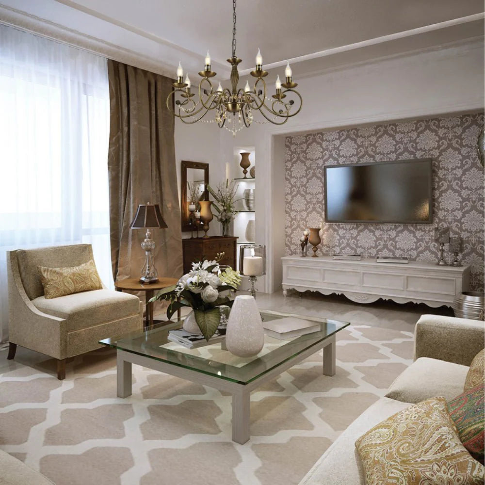 Piscis Antique Brass Finishing Metal Body French Candle Vintage Crystal Ceiling Light E14 - Available in 3, 5 & 8 Candle
