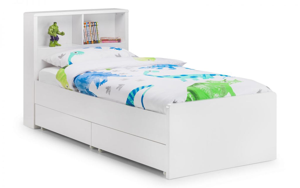 Stylish Manhattan Bookcase Bed - White - Optional Underbed Drawer