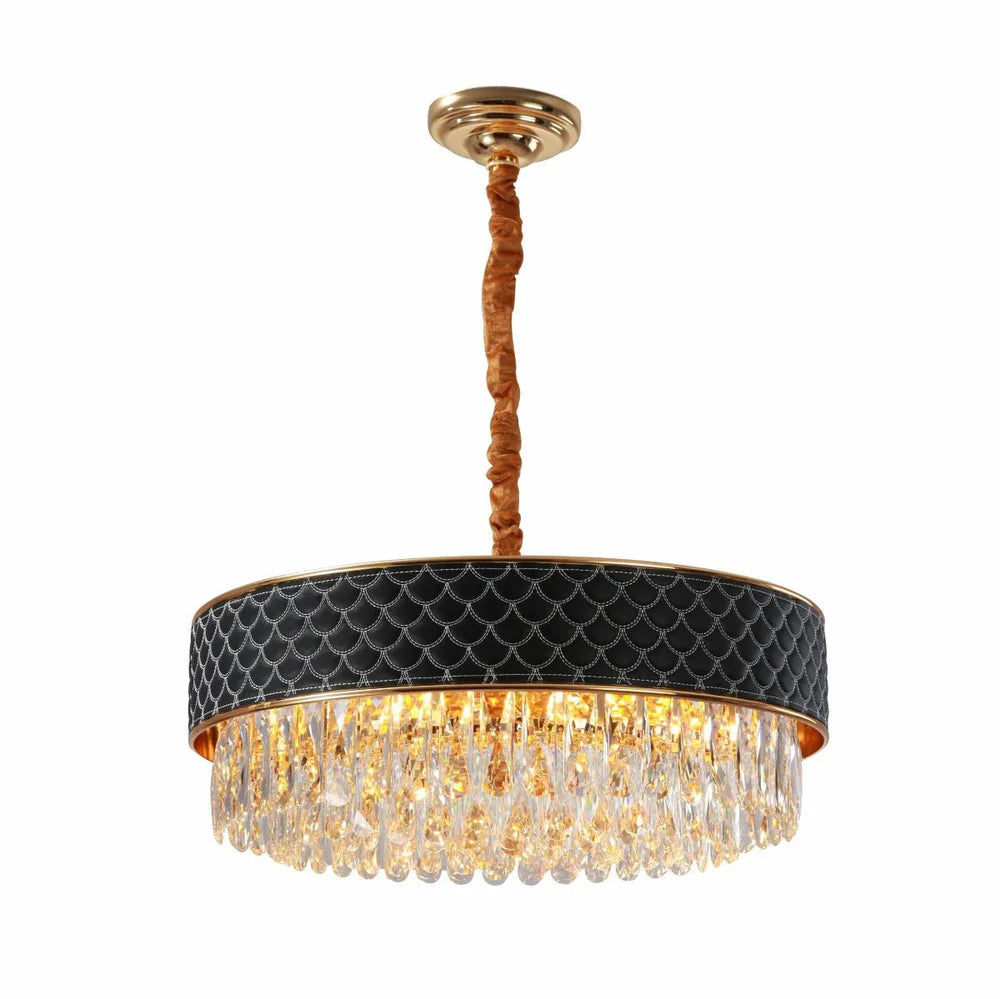 Venus Black or Cream Leather Shade Gold Metal Body Crystal Chandelier Ceiling Light E14 - 2 Sizes Available
