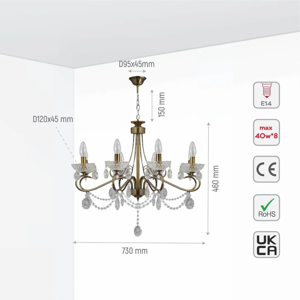 Lyra Mediterranean Elegant Transitional Crystal Chandelier Ceiling Light E14 - 2 Sizes Available 5 or 8 Bulb