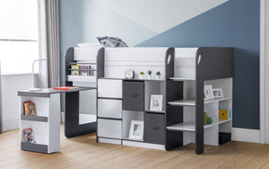 Kids Saturn Midsleeper - Available in White & Charcoal or Taupe - Mattress Option