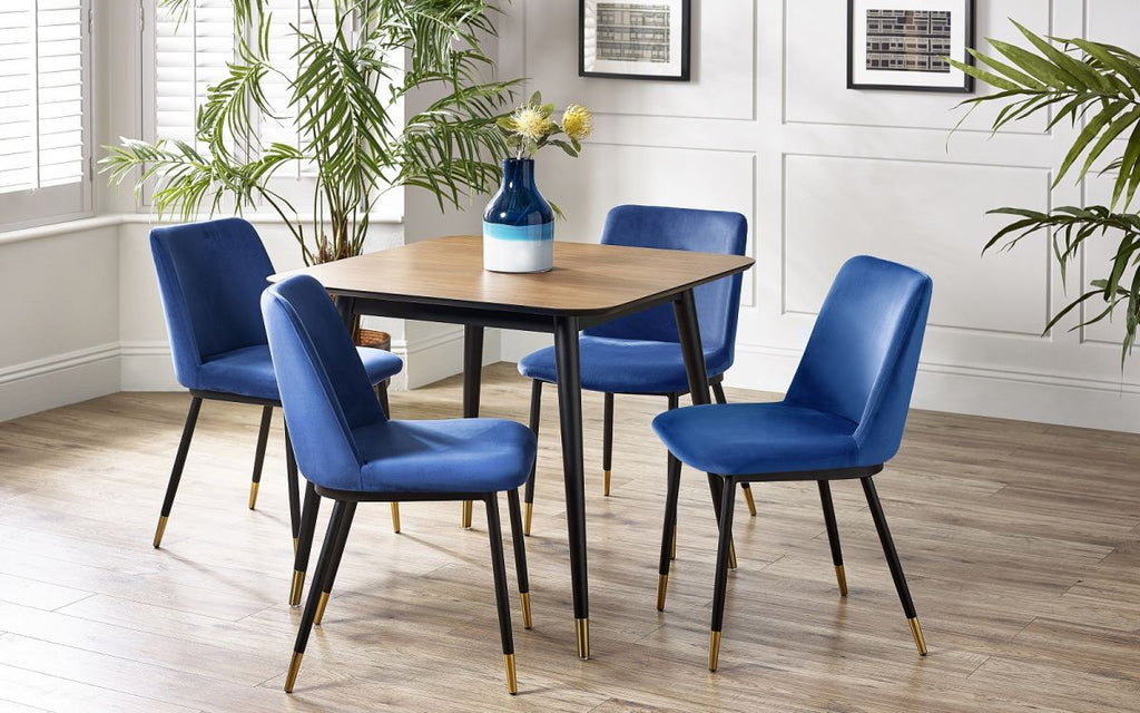 Findlay Square Dining Table - Walnut & Black - 90cm D x 90cm W x 75cm H - Chair Options