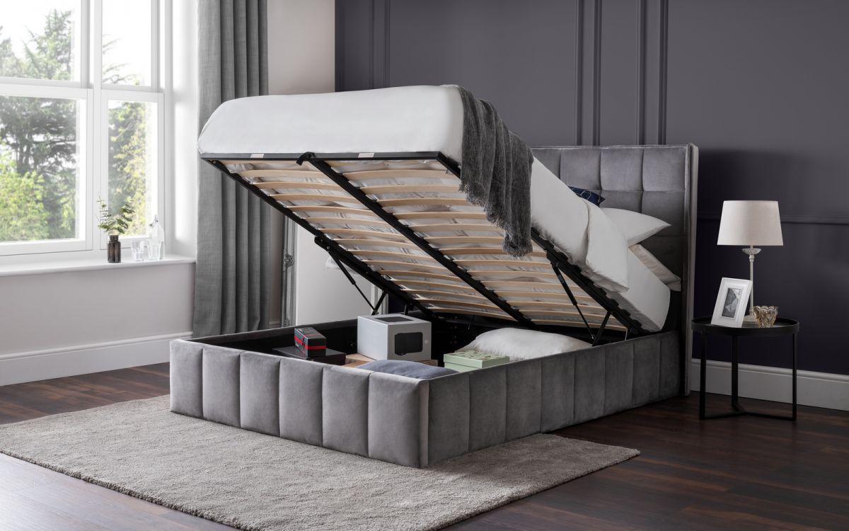 Gatsby Ottoman Bed - Light Grey - Available in Double or Kingsize