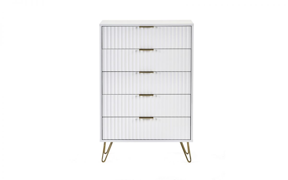 Murano Bedroom Range - In Matt White - Available in: Bedside, 3 Drawer Chest, 5 Drawer Tallboy Chest, 5 Drawer Chest, 6 Drawer Chest & 2 Door-1 Drawer Wardrobe
