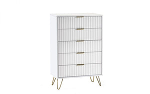 Murano Bedroom Range - In Matt White - Available in: Bedside, 3 Drawer Chest, 5 Drawer Tallboy Chest, 5 Drawer Chest, 6 Drawer Chest & 2 Door-1 Drawer Wardrobe