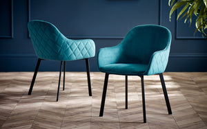 Nero Round Table (80cm) With Lima Dining Chair - Teal Velvet