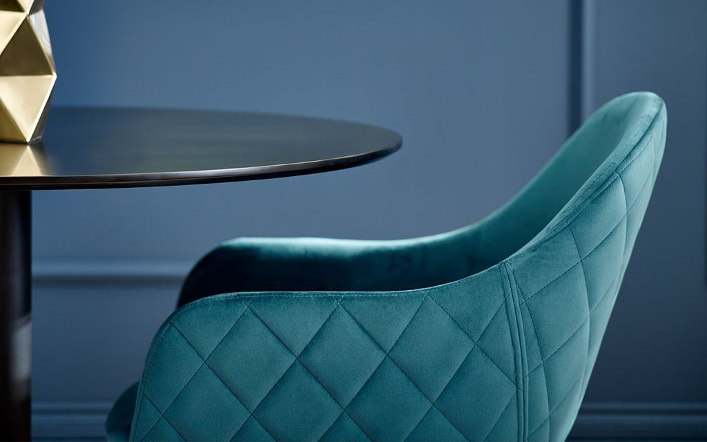 Nero Round Table (80cm) With Lima Dining Chair - Teal Velvet