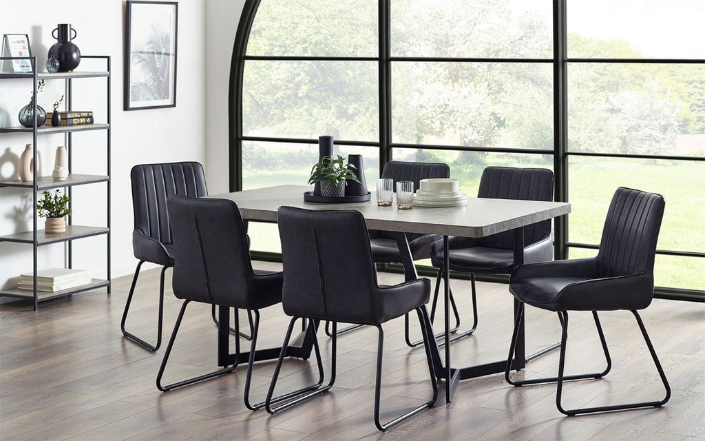 Stylish Miller Concrete Finish Dining Table - 160x90 - With Optional Chairs or Bench
