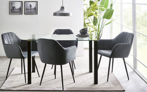 Piero Rectangle Glass Dining Table (120x80cm) With Gold Discs & Black Legs - Available Chair Options