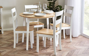 Linwood Round Dropleaf Dining Table (75cm x 75cm) - Oak Top & White Legs - Chair Option Available