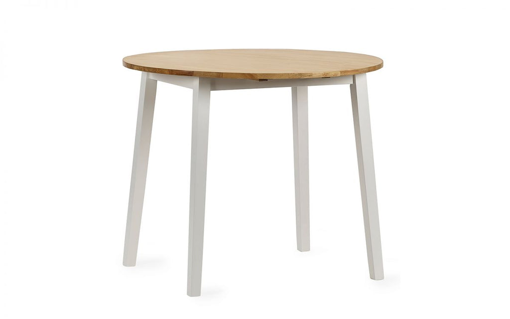 Linwood Round Dropleaf Dining Table (75cm x 75cm) - Oak Top & White Legs - Chair Option Available