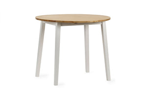 Linwood Round Dropleaf Dining Table (75cm x 75cm) - Oak Top & White Legs - Chair Option Available