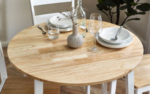 Linwood Round Dropleaf Dining Table (75cm x 75cm) - Oak Top & White Legs - Chair Option Available