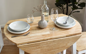 Linwood Round Dropleaf Dining Table (75cm x 75cm) - Oak Top & White Legs - Chair Option Available