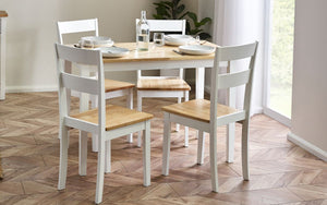 Linwood Round Dropleaf Dining Table (75cm x 75cm) - Oak Top & White Legs - Chair Option Available