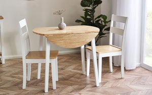 Linwood Round Dropleaf Dining Table (75cm x 75cm) - Oak Top & White Legs - Chair Option Available