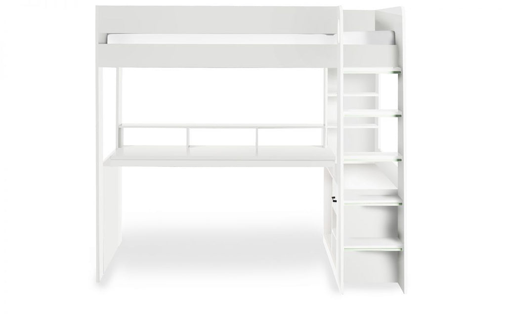 Kids Blaze Gaming Highsleeper - Available in All White or Black And Pale Wood - Optional Mattress