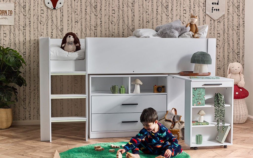 Kids Otis Midsleeper - Available in All White or Urban Rustic And Black - Mattress Option