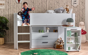 Kids Otis Midsleeper - Available in All White or Urban Rustic And Black - Mattress Option