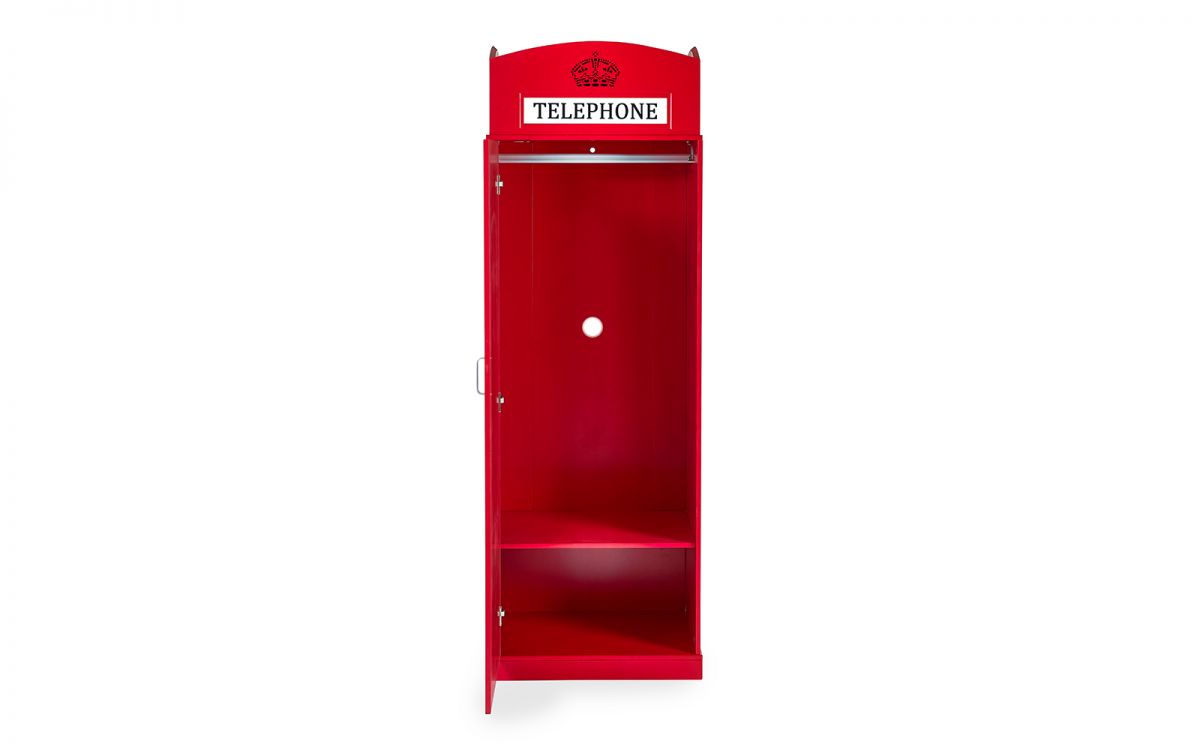 London Telephone Box Wardrobe - 56cm D x 65cm W x 190cm H