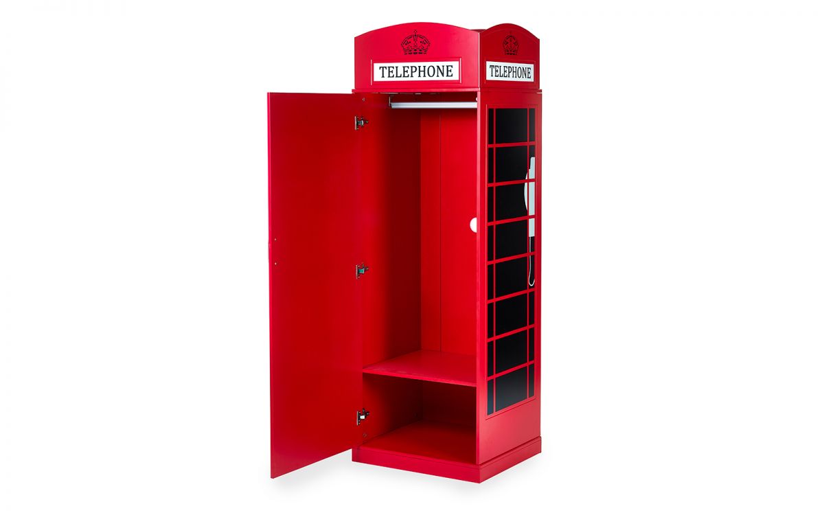 London Telephone Box Wardrobe - 56cm D x 65cm W x 190cm H