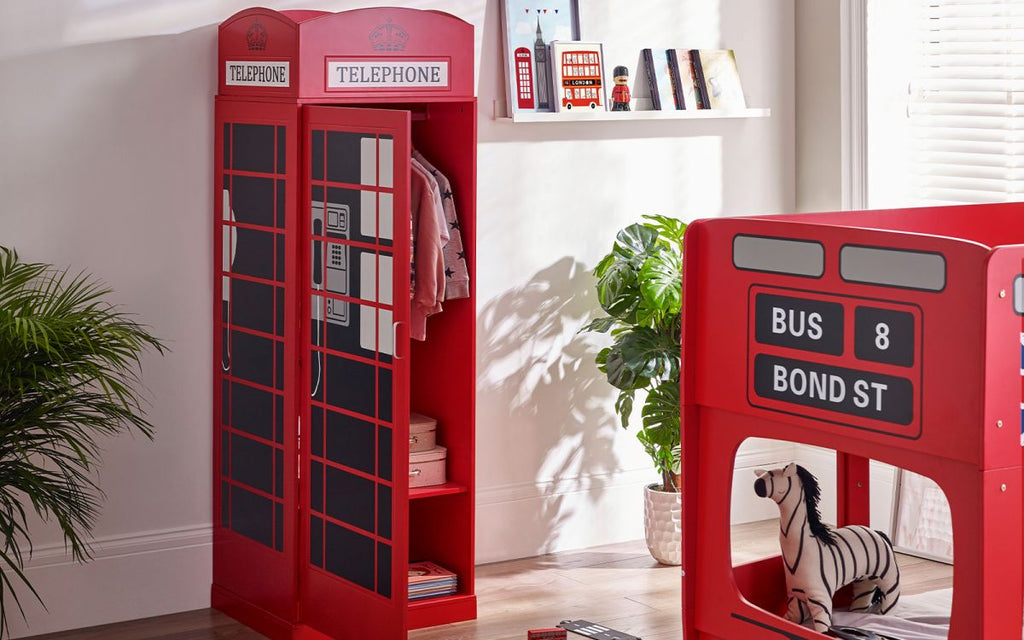 London Telephone Box Wardrobe - 56cm D x 65cm W x 190cm H