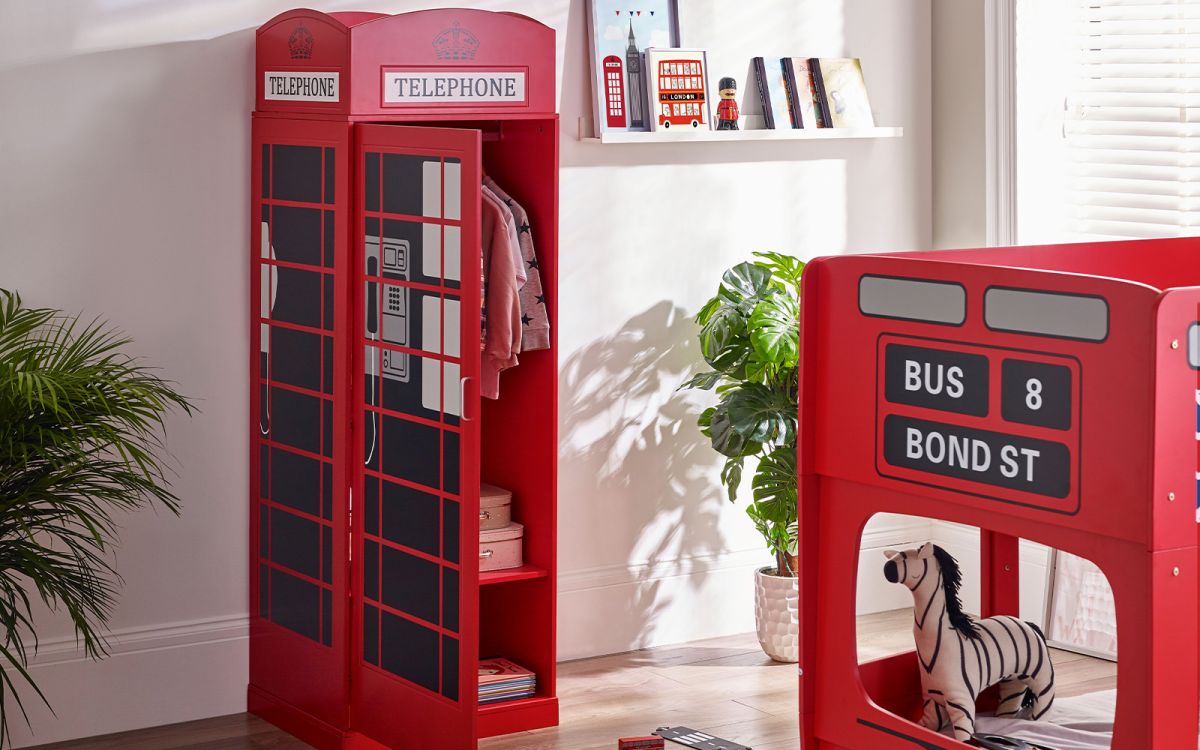 London Telephone Box Wardrobe - 56cm D x 65cm W x 190cm H