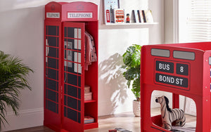 London Telephone Box Wardrobe - 56cm D x 65cm W x 190cm H