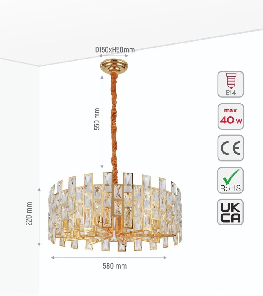 Saturn Coffin Stone Gold Metal Castle Type Chandelier Ceiling Light E14 Round or Island - Round 580 mm.  - Island or Round Shaped - 2 Size Options