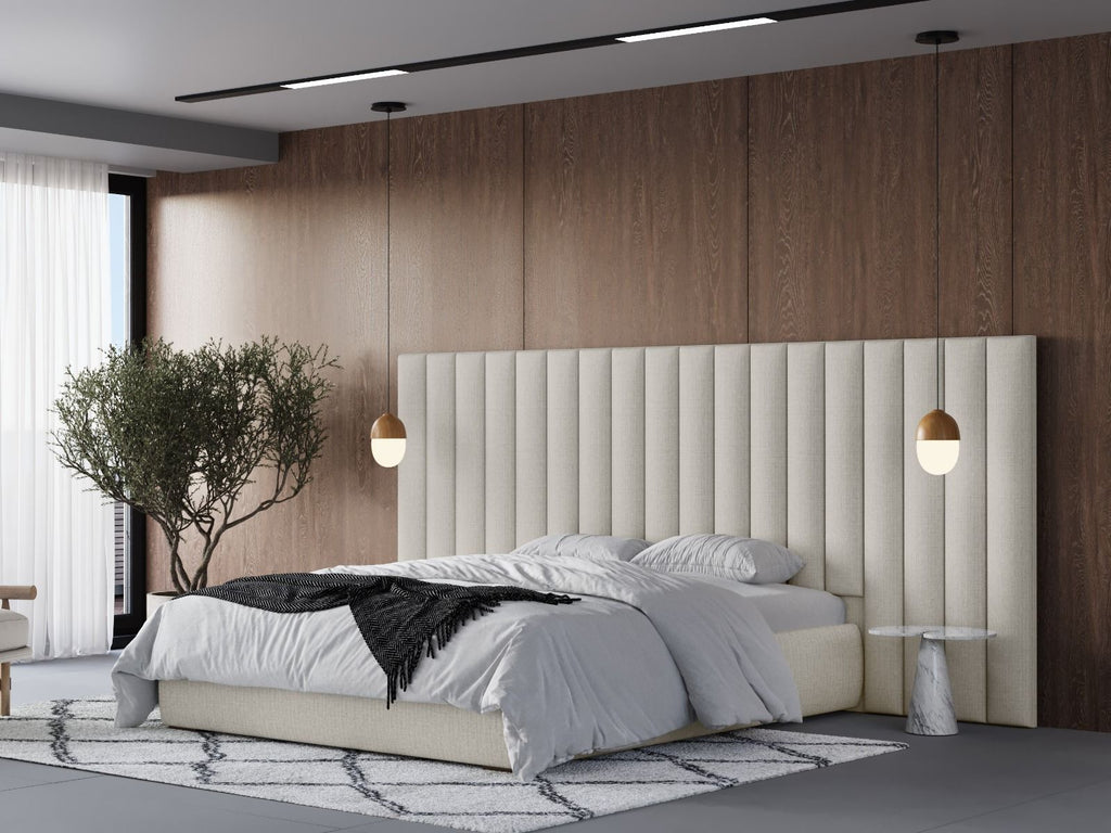 Rosita Hotel Bed With Wide Panelled Headboard Cream - Available in Double & Kingsizes - Mattress Options