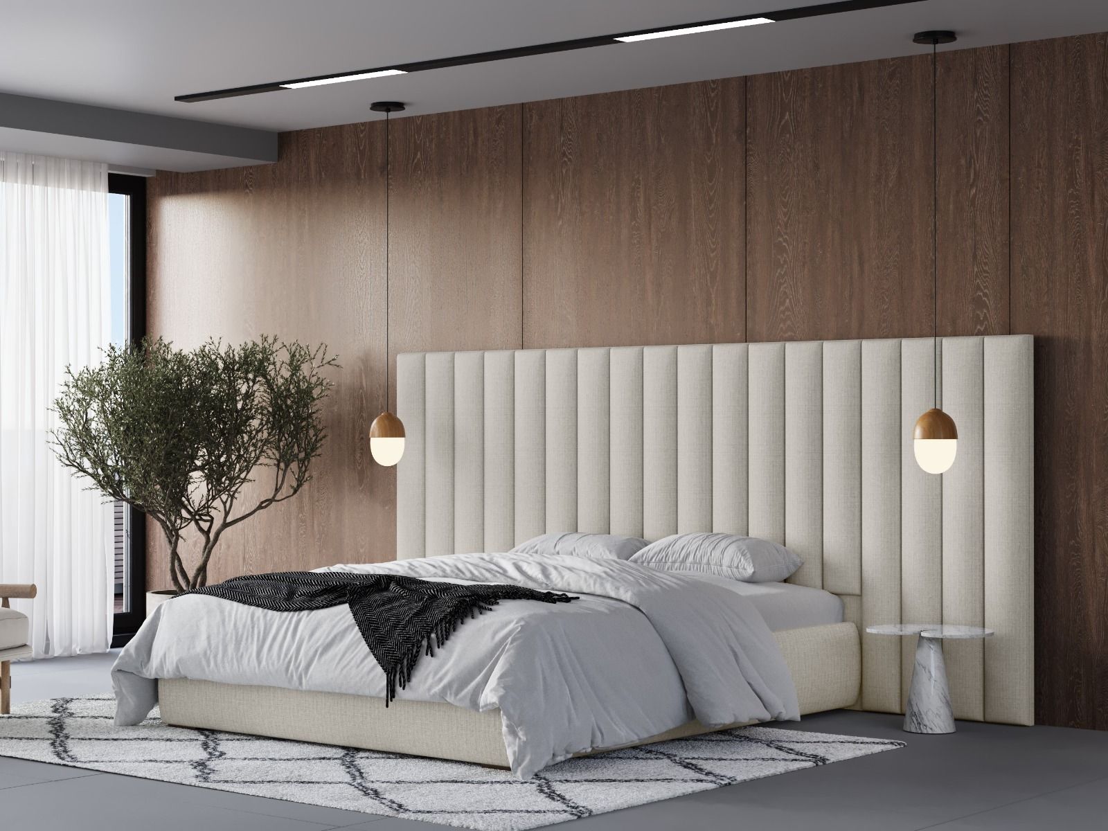 Rosita Hotel Bed With Wide Panelled Headboard Cream - Available in Double & Kingsizes - Mattress Options