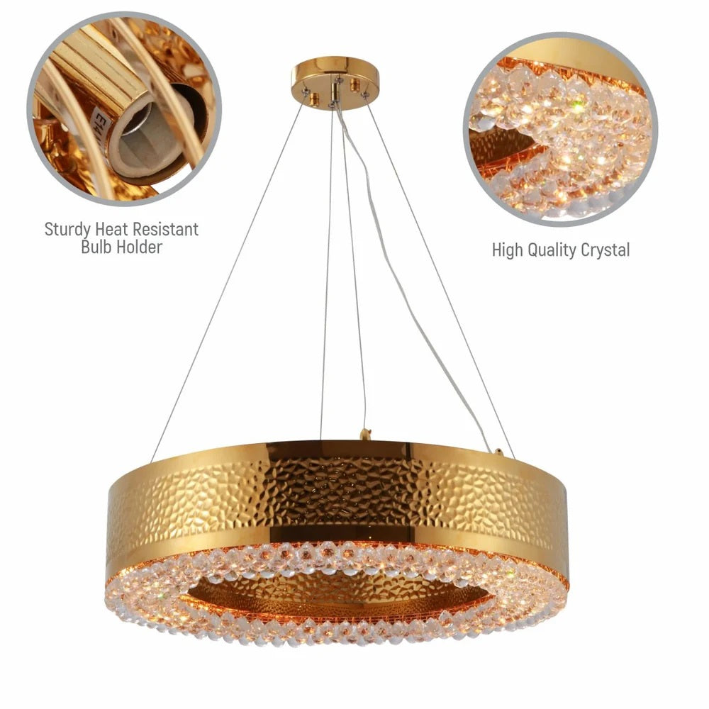 Jupiter Ball Crystal Gold Metal Chandelier Ceiling Light E14 - 2 Size Options Round or Island