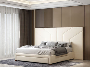 Gianni Cream Wide Hotel Bed With Drawers - Available in Double & KingSize