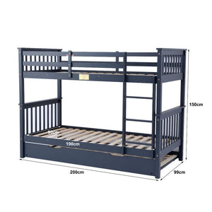 Wooden Zoom Detachable Bunk Bed With Trundle - Available in Grey Or White