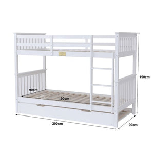 Wooden Zoom Detachable Bunk Bed With Trundle - Available in Grey Or White