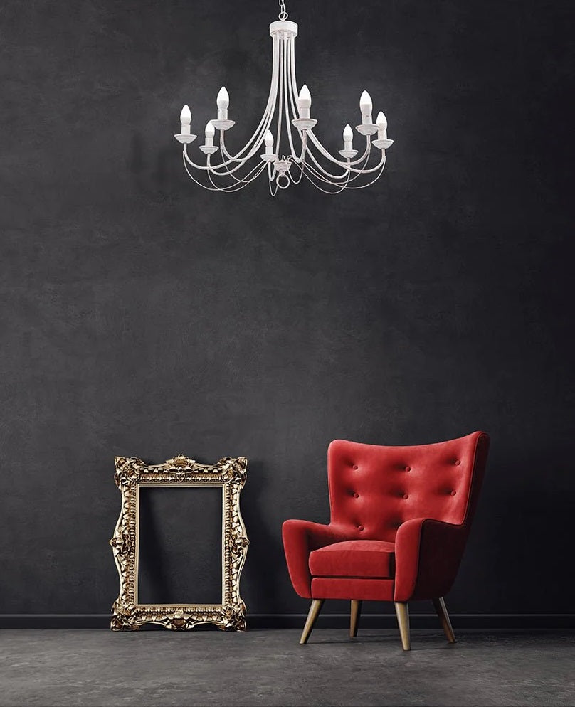 Orion Gold Brushed White Rice Minimalist Arm Candle Ceiling Chandelier Light - Wall Light Option - Available in 3, 5 & 8 Candle