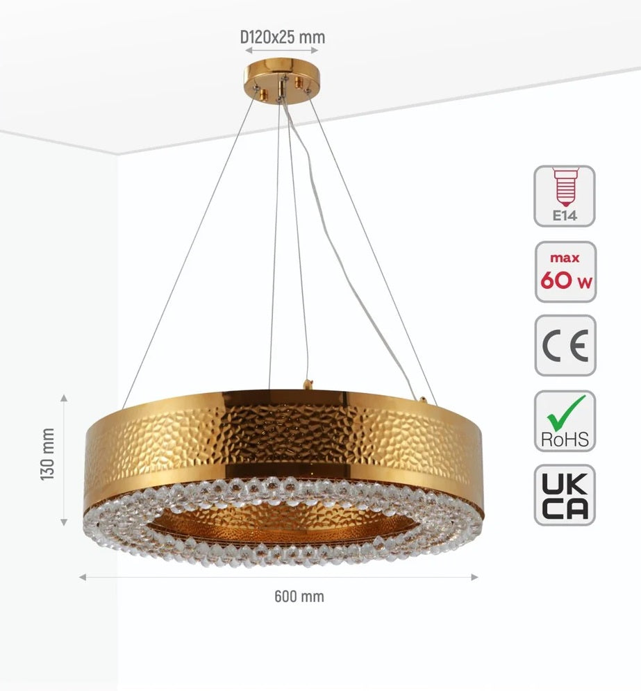 Jupiter Ball Crystal Gold Metal Chandelier Ceiling Light E14 - 2 Size Options Round or Island